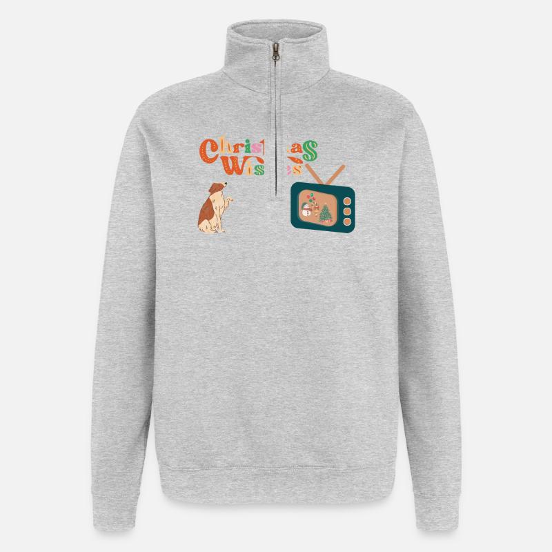 Chien devant la télé - Sweat à zip 1/4 - gris chiné