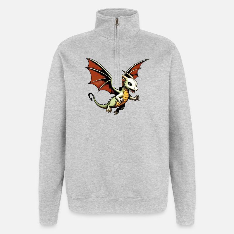 Drache - Quarter-Zip-Sweatshirt - Grau meliert