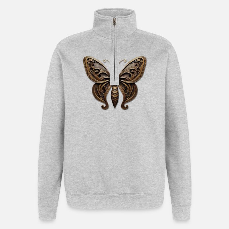Ornement papillon steampunk - Sweat à zip 1/4 - gris chiné