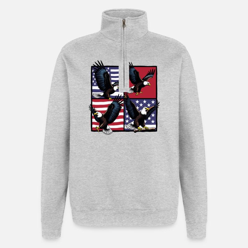 Pygargue à tête blanche - Sweat à zip 1/4 - gris chiné