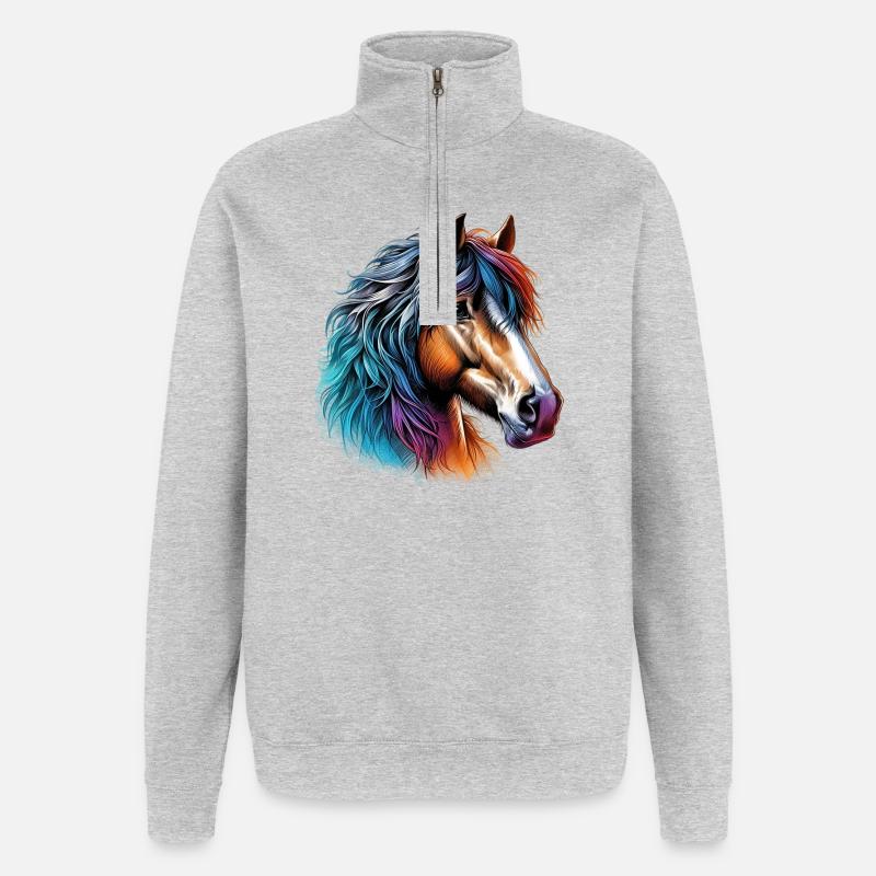Cheval - Sweat à zip 1/4 - gris chiné