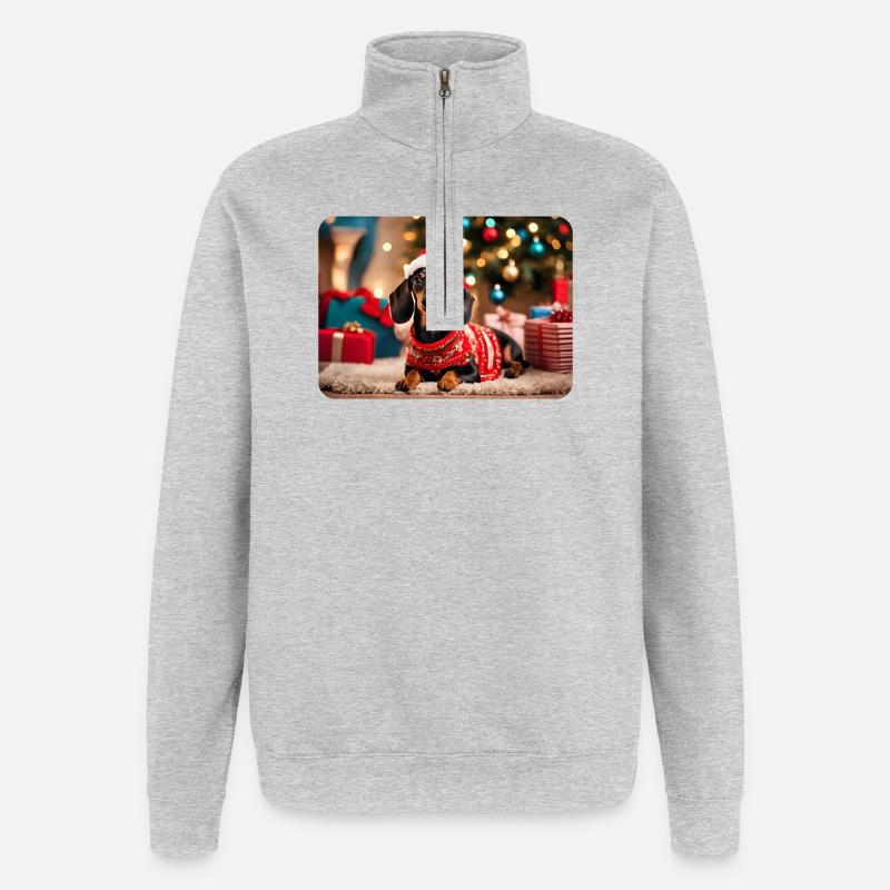 Teckel de Noël mignon - Sweat à zip 1/4 - gris chiné