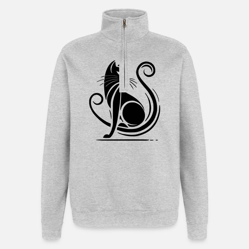 chat noir moderne - Sweat à zip 1/4 - gris chiné