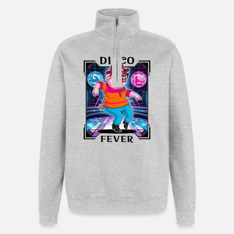 Cochon disco cool - Sweat à zip 1/4 - gris chiné