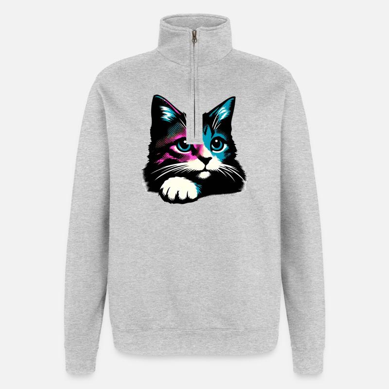 Katze - Quarter-Zip-Sweatshirt - Grau meliert