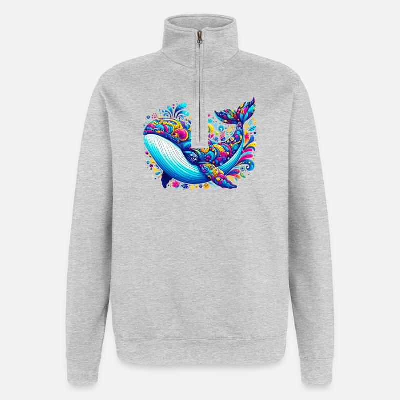 Baleine - Sweat à zip 1/4 - gris chiné