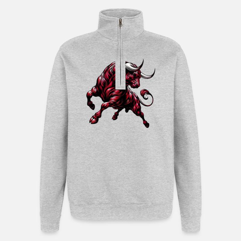 Stier - Quarter-Zip-Sweatshirt - Grau meliert