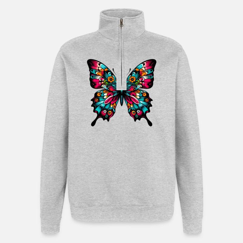 Schmetterling - Quarter-Zip-Sweatshirt - Grau meliert