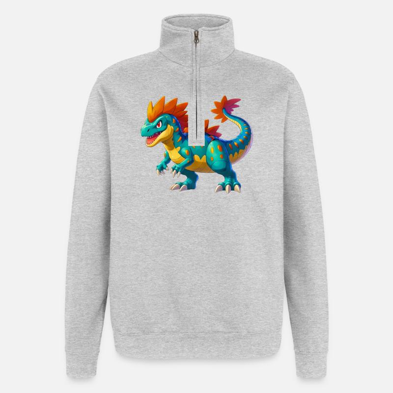 Dinosaurier - Quarter-Zip-Sweatshirt - Grau meliert