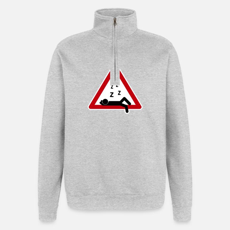 Funny Road Sign, Sleeping, Lazy - Quarter-Zip Sweatshirt - heather grey