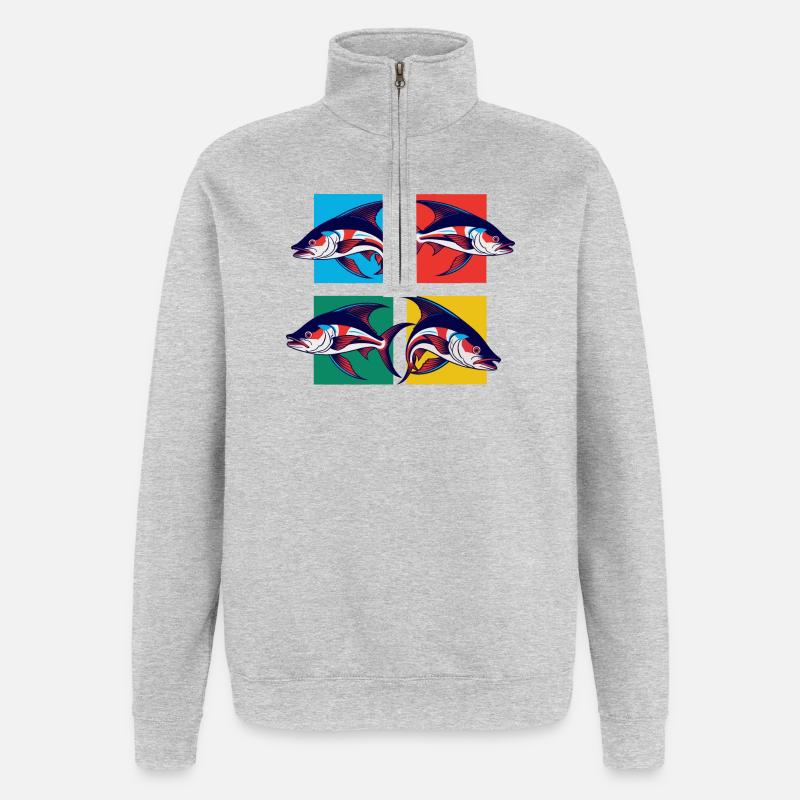 Fische - Quarter-Zip-Sweatshirt - Grau meliert