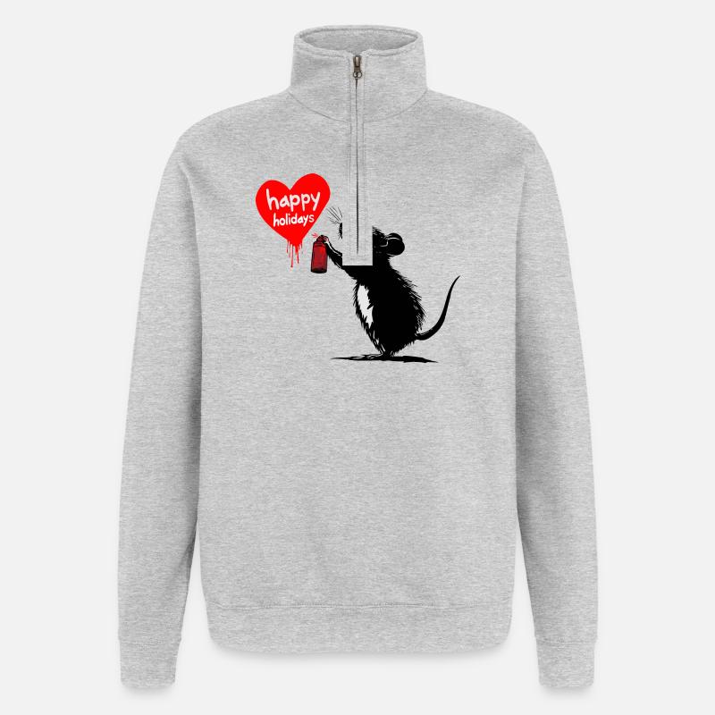Holiday Rebel : Salutations de graffiti - Sweat à zip 1/4 - gris chiné
