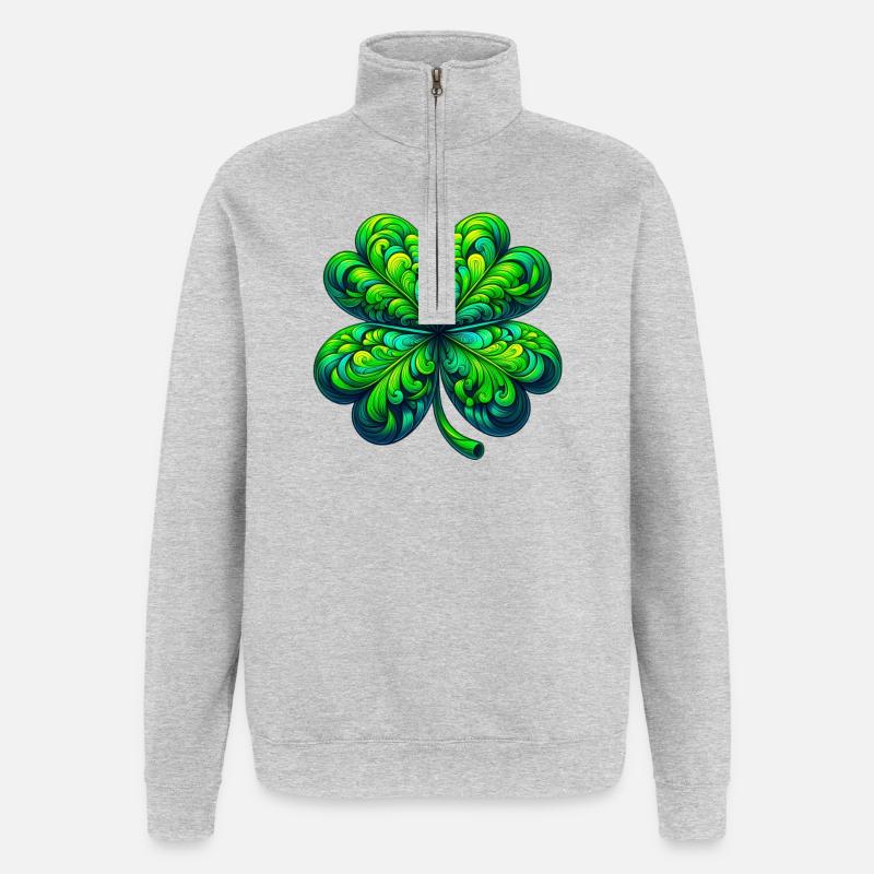 Vierblättriges Kleeblatt - Quarter-Zip-Sweatshirt - Grau meliert