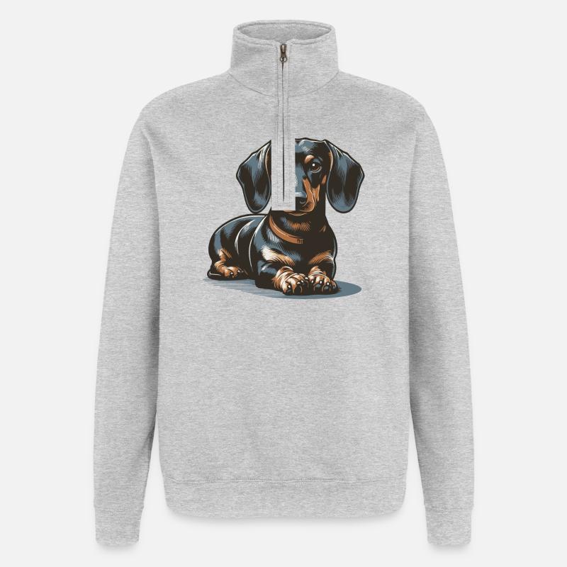 Teckel - Sweat à zip 1/4 - gris chiné