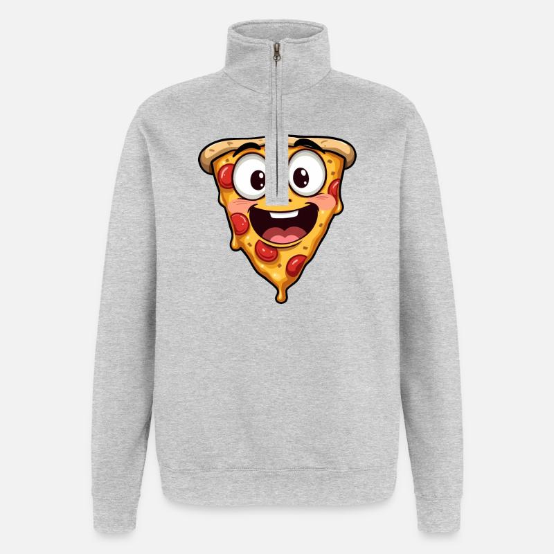 Visage de pizza heureux Art drôle - Sweat à zip 1/4 - gris chiné