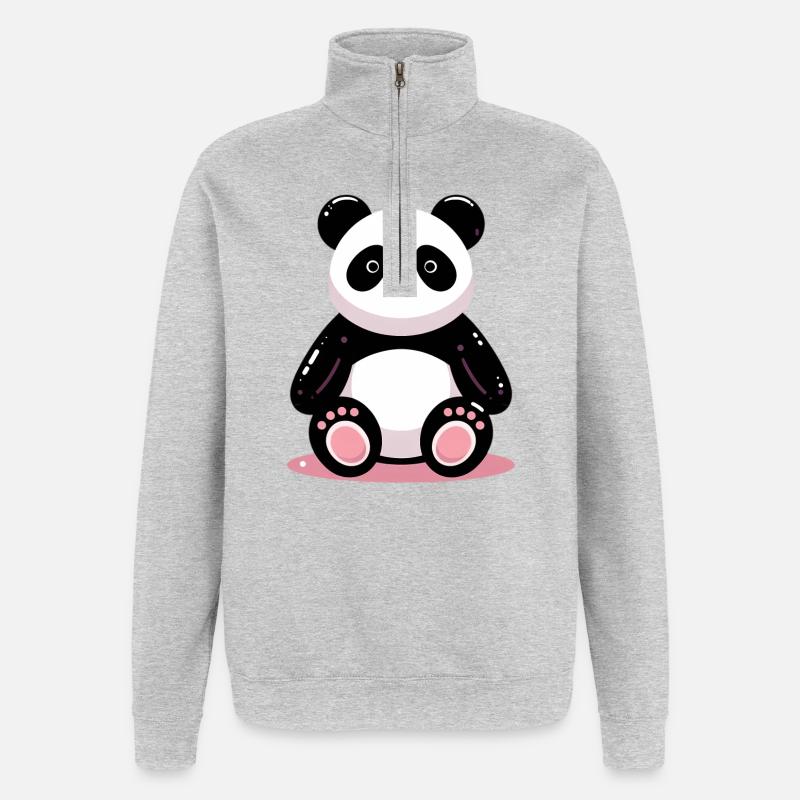 Panda - Sweat à zip 1/4 - gris chiné