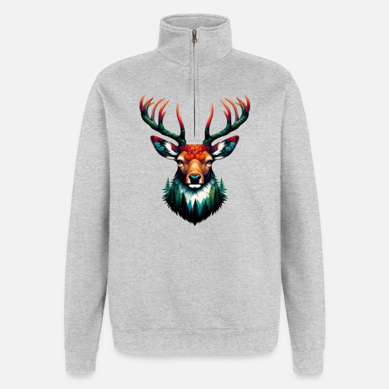 Cerf - Sweat à zip 1/4 - gris chiné