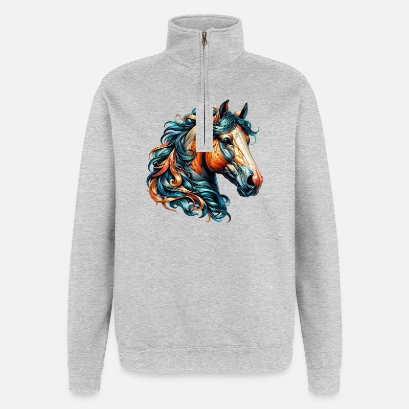 Pferd - Quarter-Zip-Sweatshirt - Grau meliert