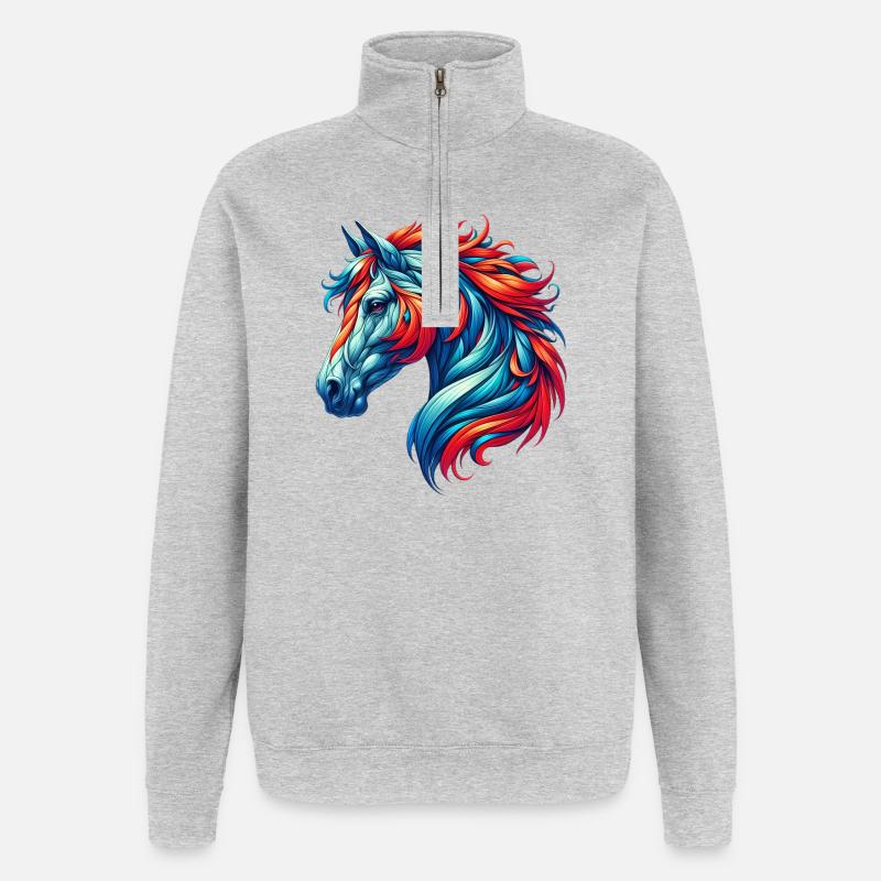 Pferd - Quarter-Zip-Sweatshirt - Grau meliert