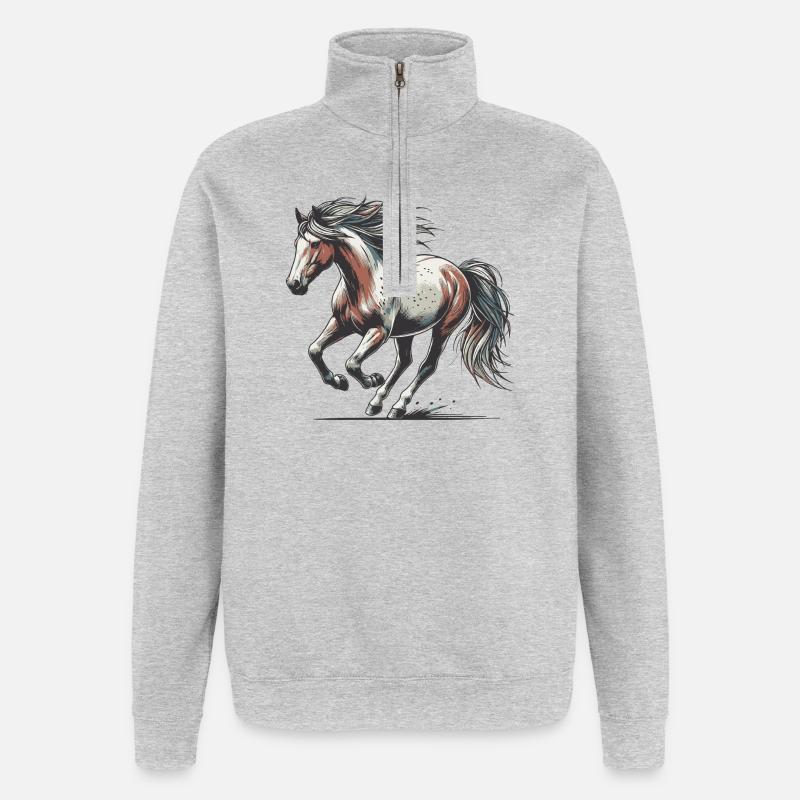 Cheval - Sweat à zip 1/4 - gris chiné