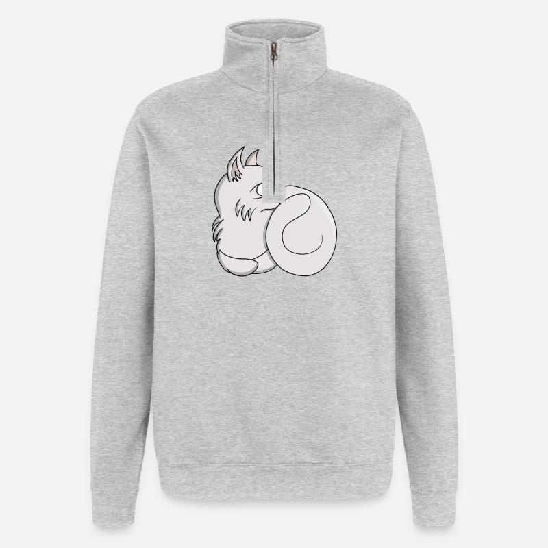 Neugierige Katze - Quarter-Zip-Sweatshirt - Grau meliert