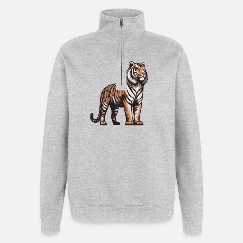 Tigre - Sweat à zip 1/4 - gris chiné