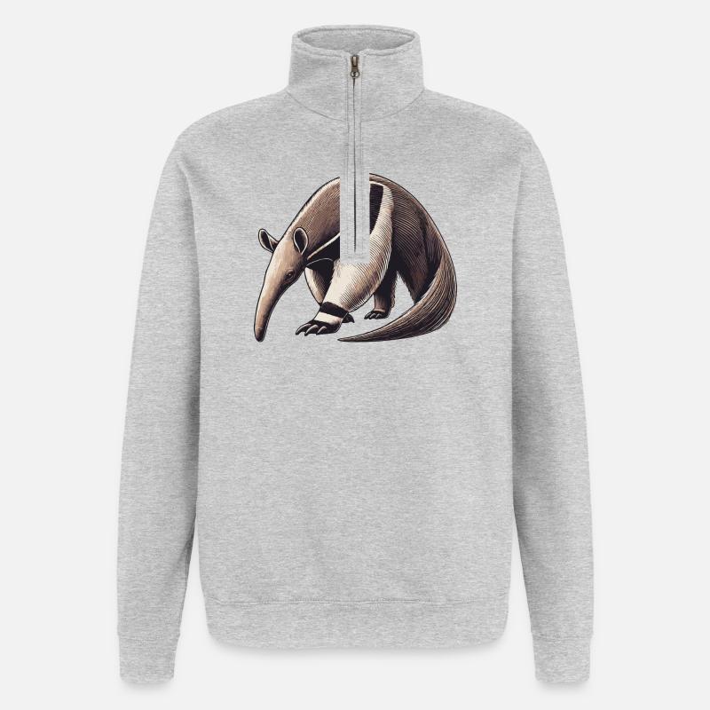 Fourmilier - Sweat à zip 1/4 - gris chiné