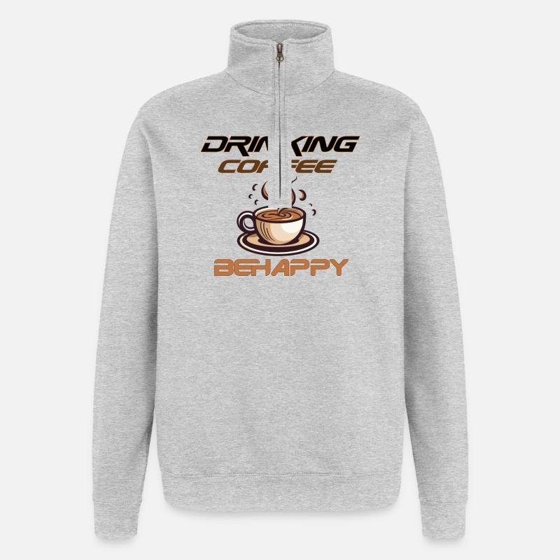 Café. Être heureux avec le café - Sweat à zip 1/4 - gris chiné