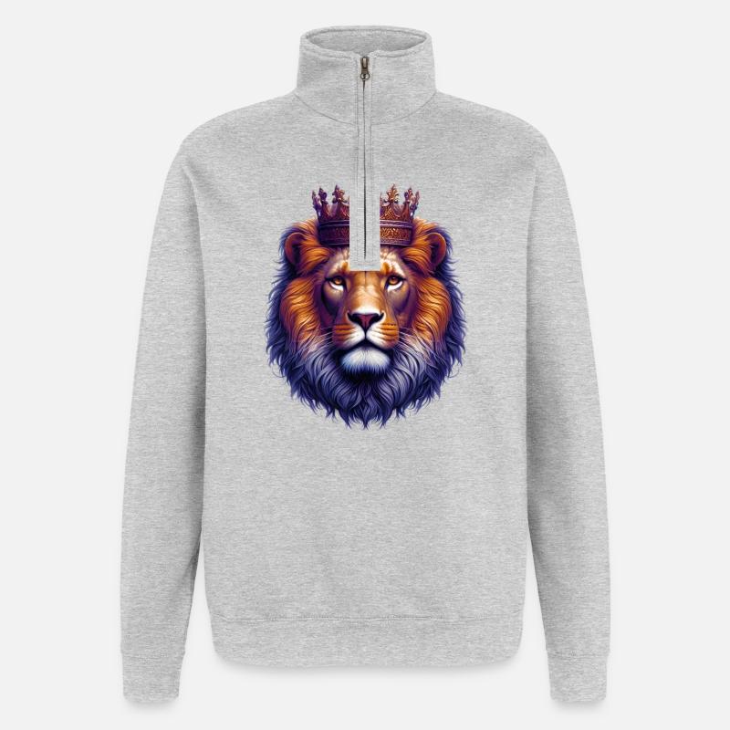 Löwe - Quarter-Zip-Sweatshirt - Grau meliert