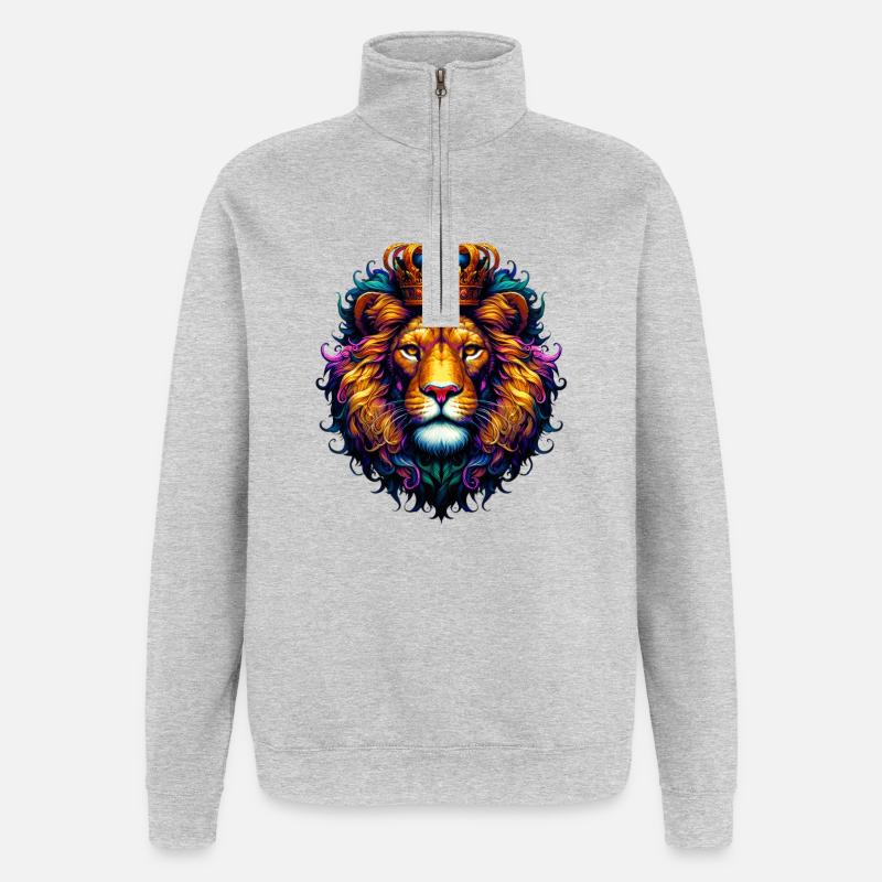 Löwe - Quarter-Zip-Sweatshirt - Grau meliert