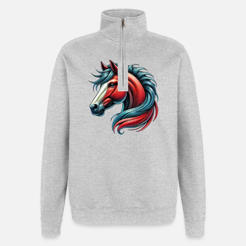 Pferd - Quarter-Zip-Sweatshirt - Grau meliert