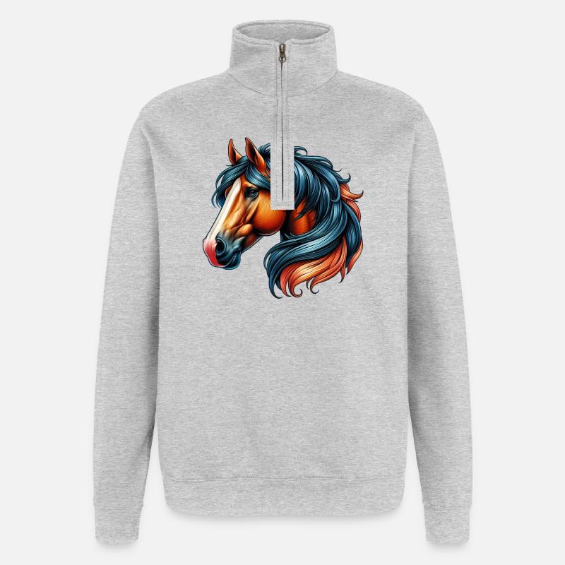 Cheval - Sweat à zip 1/4 - gris chiné