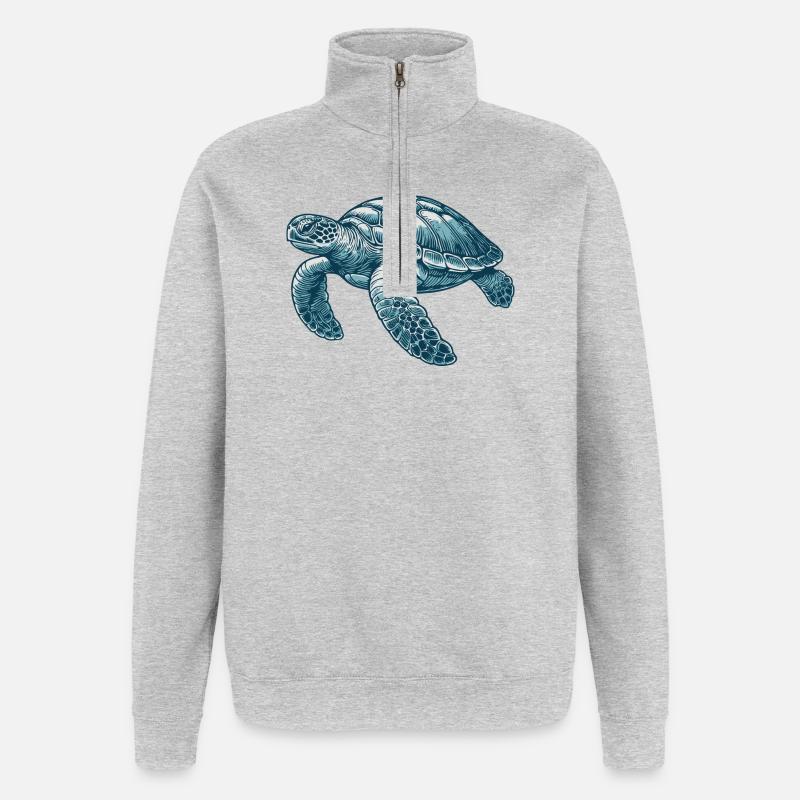 Tortue marine - Sweat à zip 1/4 - gris chiné