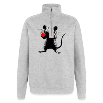 Urban Fighter: Boxende Ratte - Quarter-Zip-Sweatshirt - Grau meliert - Vorne - AI Model Female 172 light (172cm) & AI Model Male 178 dark (178cm)