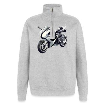 Futuristisches Motorrad in geometrischem Design - Quarter-Zip-Sweatshirt - Grau meliert - Vorne - AI Model Female 172 light (172cm) & AI Model Male 178 dark (178cm)