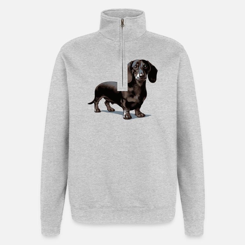 Teckel - Sweat à zip 1/4 - gris chiné