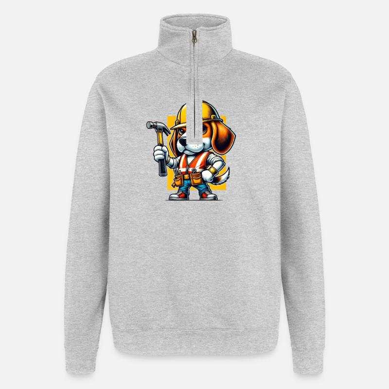 Ouvrier du bâtiment Beagle - Sweat à zip 1/4 - gris chiné