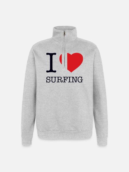 J’ADORE LE SURF - Sweat à zip 1/4 - gris chiné