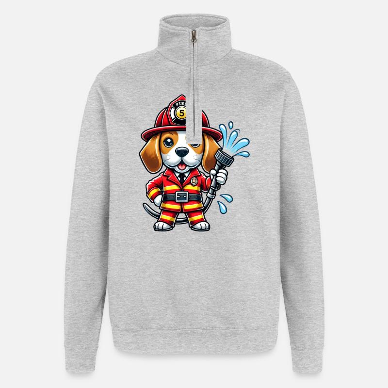 Design de pompier Beagle - Sweat à zip 1/4 - gris chiné