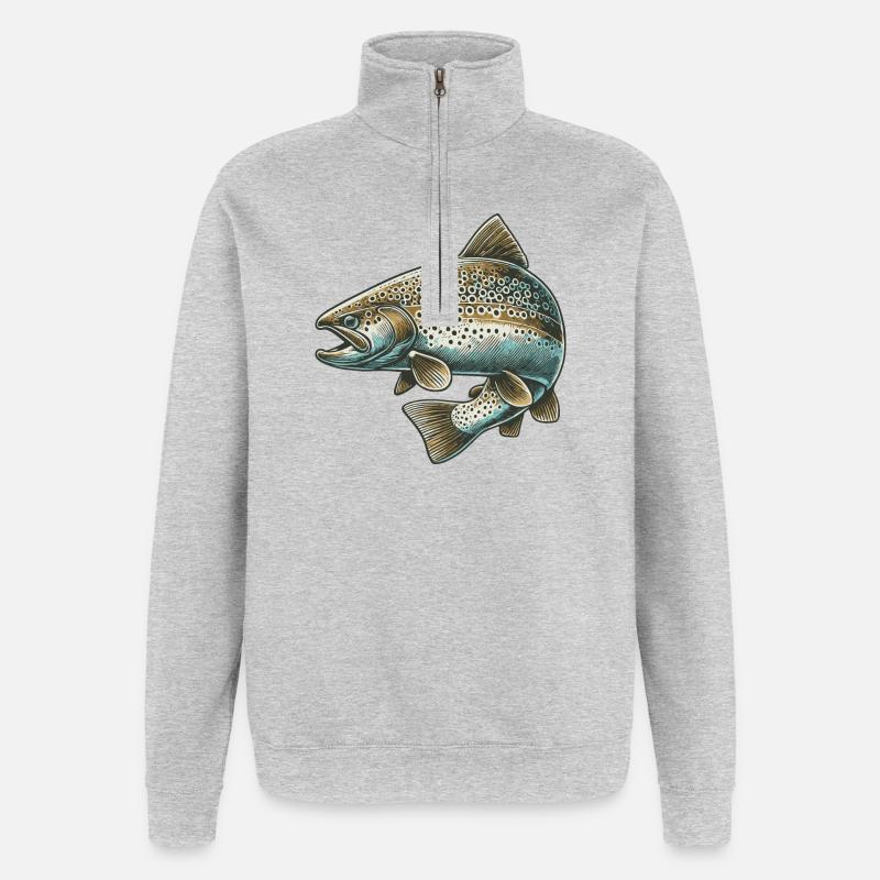 Lachs - Quarter-Zip-Sweatshirt - Grau meliert