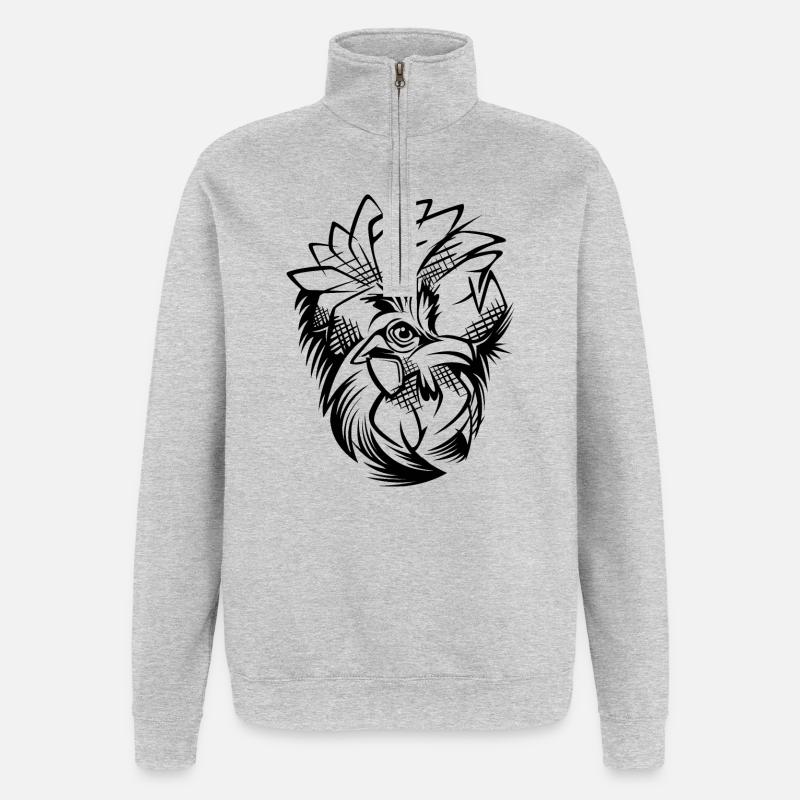 🖤 Stylischer Hahnenkopf – Sketching Design - Quarter-Zip-Sweatshirt - Grau meliert