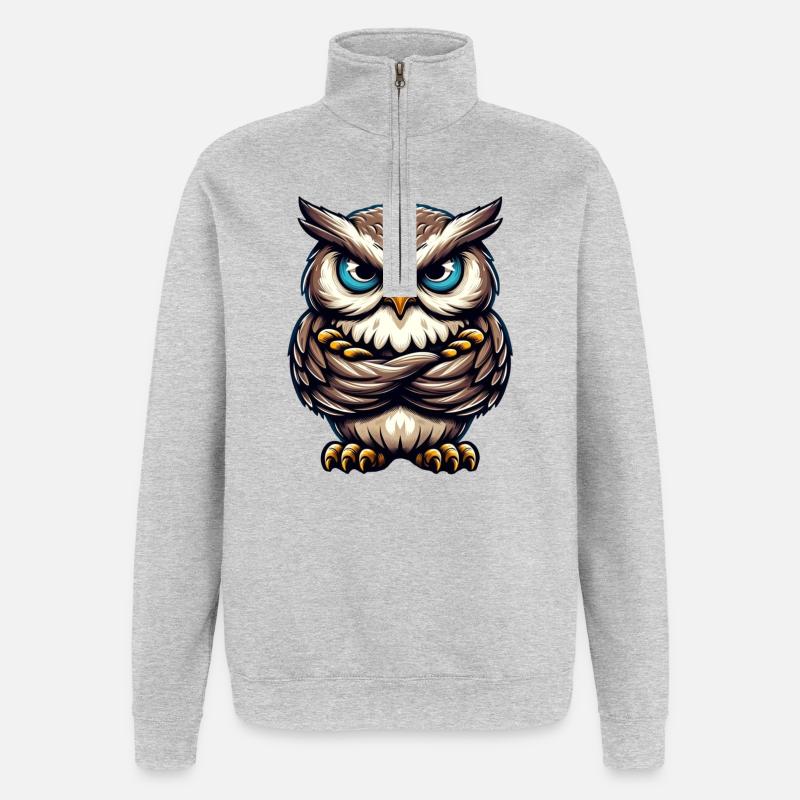 Grumpy Owl - Quarter-Zip Sweatshirt - heather grey