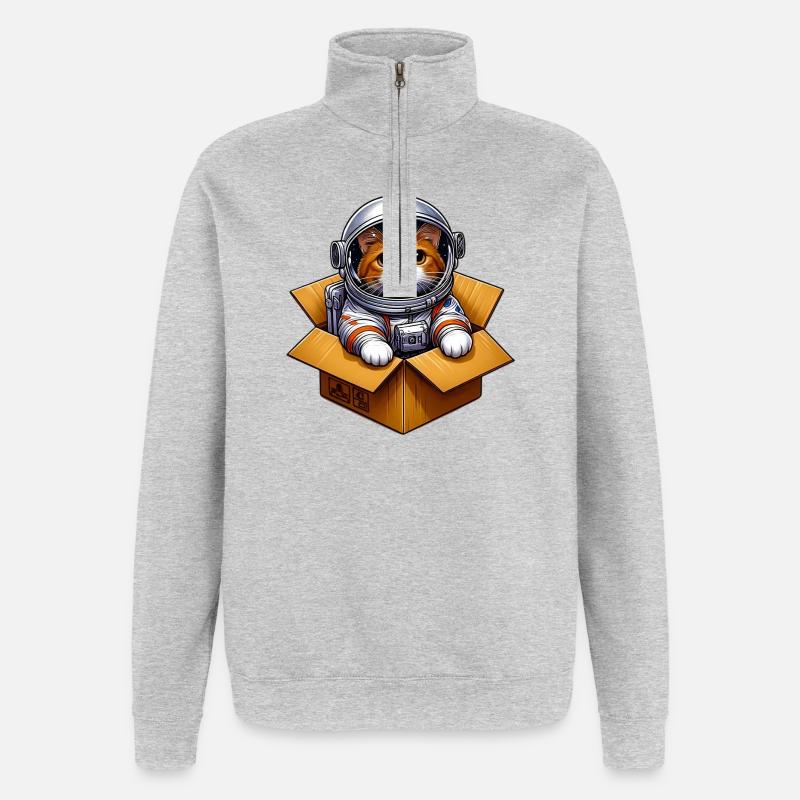 Chat astronaute - Sweat à zip 1/4 - gris chiné
