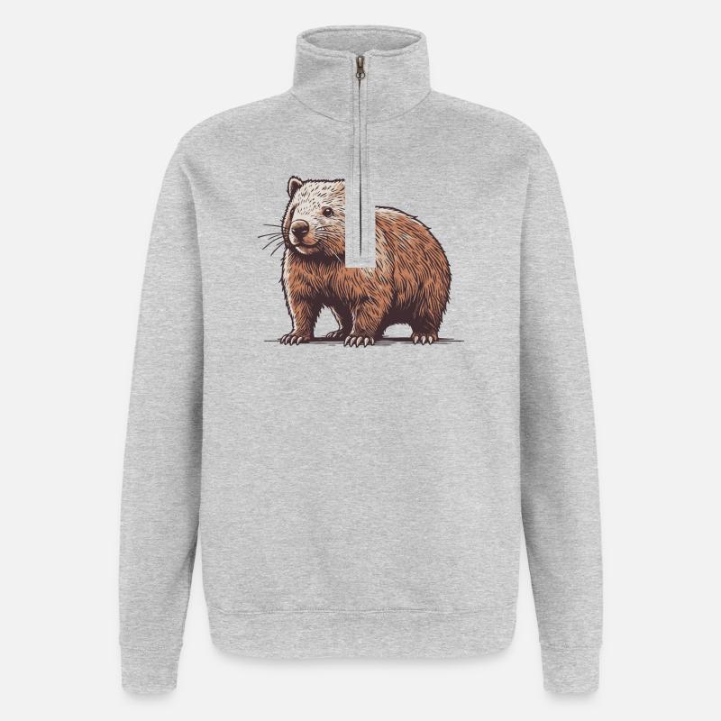 Wombat - Sweat à zip 1/4 - gris chiné