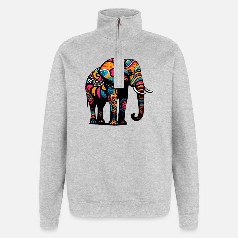 Éléphant - Sweat à zip 1/4 - gris chiné