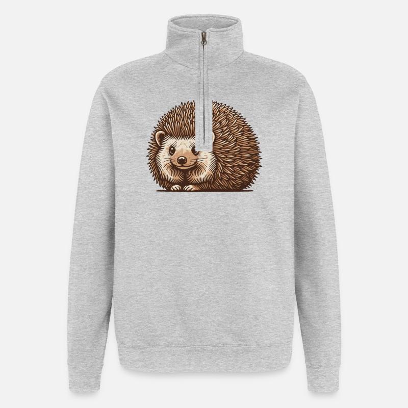 Hérisson - Sweat à zip 1/4 - gris chiné