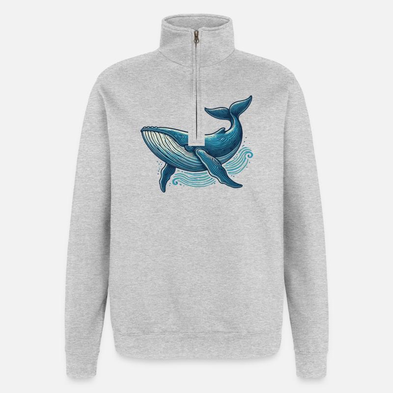 Baleine bleue - Sweat à zip 1/4 - gris chiné