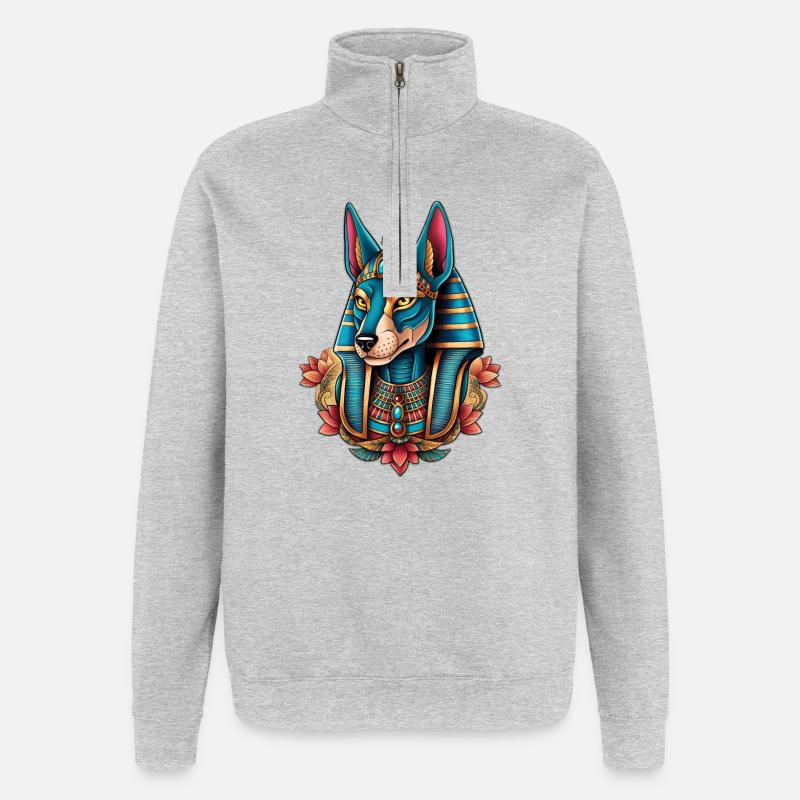 Illustration von Anubis - Quarter-Zip-Sweatshirt - Grau meliert