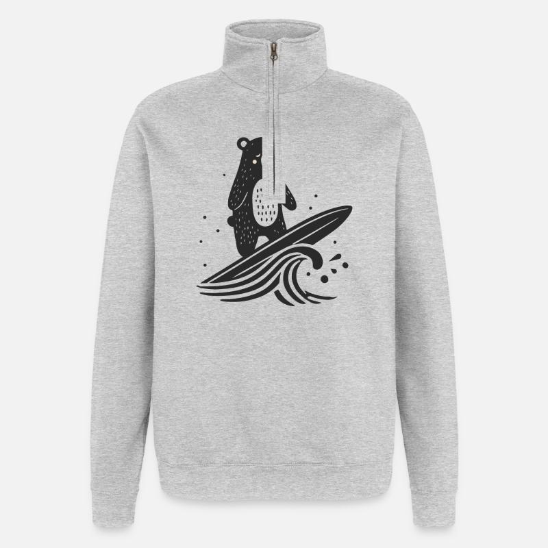 ours surfeur - illustration d’animal ludique - Sweat à zip 1/4 - gris chiné