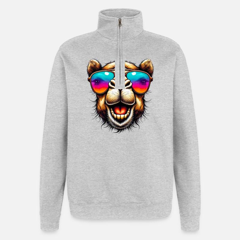 Kamel - Quarter-Zip-Sweatshirt - Grau meliert